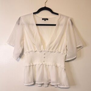 Chic White Blouse with Smocked Waist